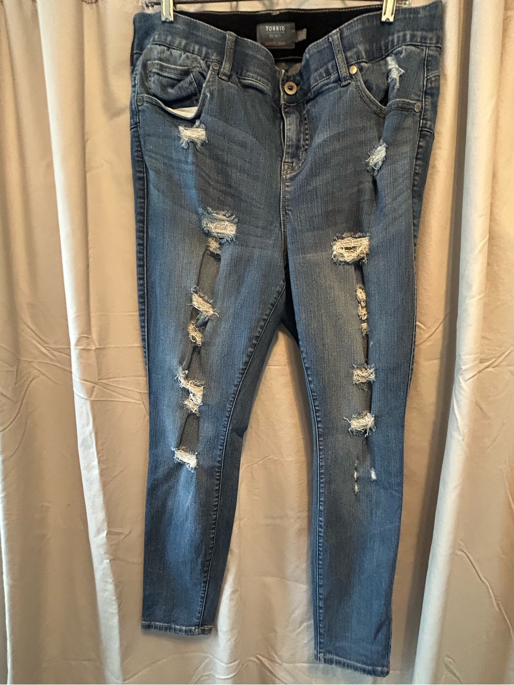 torrid Distressed Mid Blue Skinny Jeans